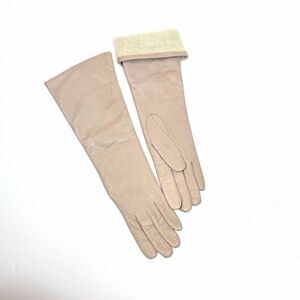 Bloomingdale's Long Leather Gloves Wool Lining Hazelnut Beige Vintage France 6,5